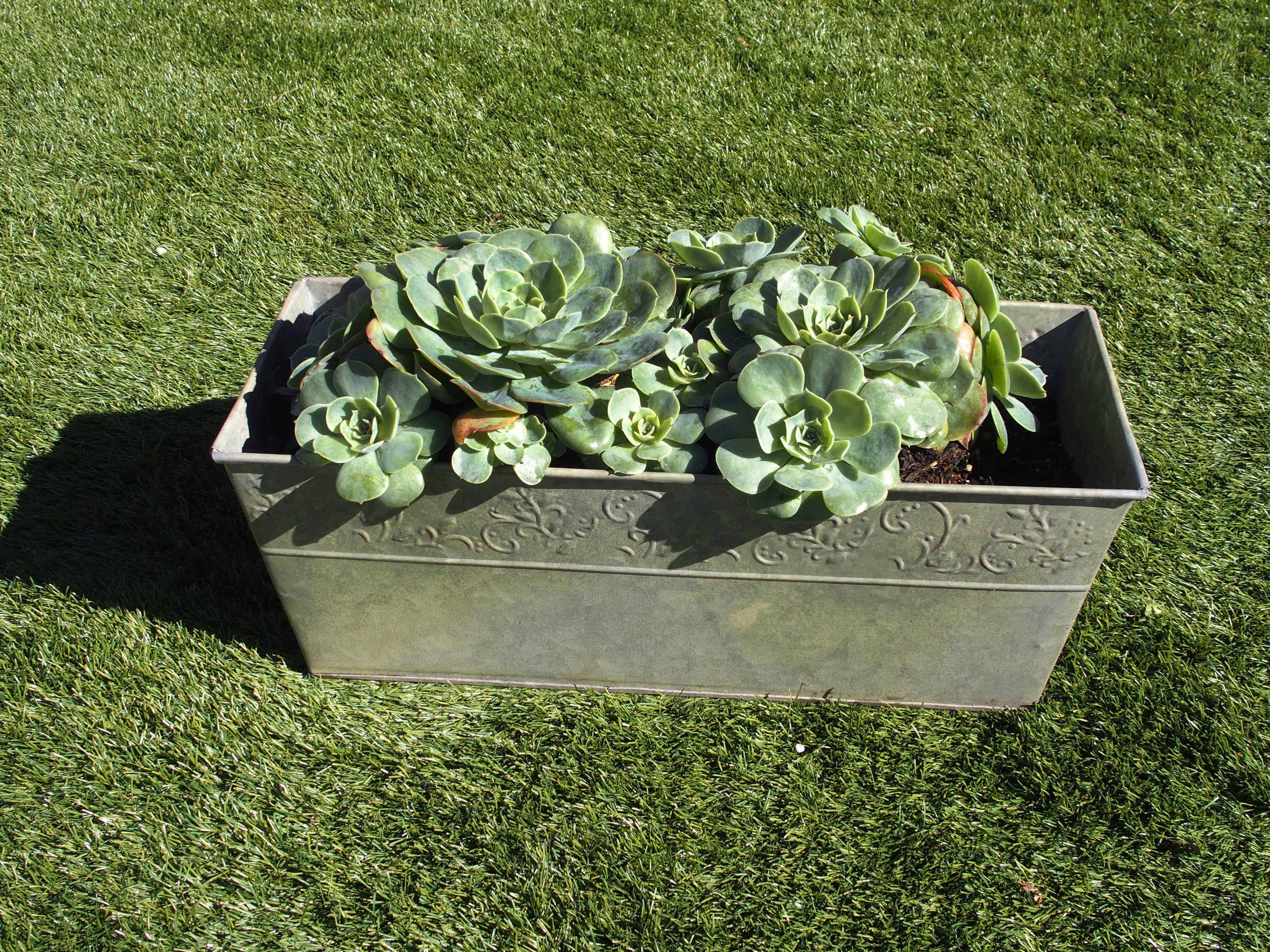 Galvanised Rectangle Planter wih Wreath Pattern